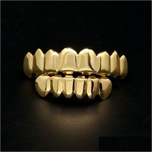 Grillz dentystyczne grille męskie złoto grillz zęby Zestaw mody bioder biżuterii wysokiej jakości osiem 8 górnych zębów sześć dolnych grilli upuść del dhfwy