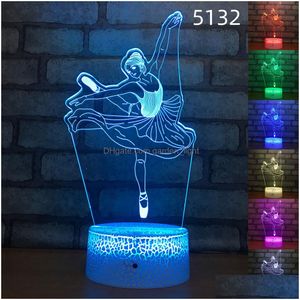 Ночные светильники 3D футбольная иллюзионная лампа 7 цветов изменяемая любовь любовь Mti Design DC 5V USB Drop Delive Li Dhzuk