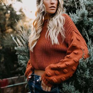 Kvinnors tröjor JMPRS Tjock kvinnor Tröja Autumn Puff Puck Sleeve Sticked Cropped Löst Top O Neck Fashion Oversize Winter Short Sweater J220915