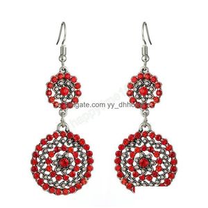 Dangle Chandelier Ethnic Bridal Wedding Earrings Bohemian Red Rhinestone Hollow Round Dangle For Women Gypsy Indian Jewelry Drop De Dhnh1