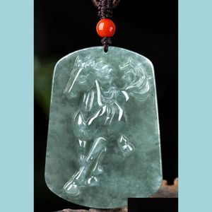 Pendant Necklaces Exquisite Jasper Carving Zodiac Horse Emerald Animal Hand Jade Rope Drop Delivery Jewelry Necklaces Pendant Dhgarden Dhlcx