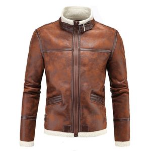 Men's Leather Faux High quality Fur Strip Sewed Toghter Men leather jackets Autumn Winter Stand Collar Casual motorcycle coat 221128