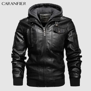 Mens Leather Faux CARANFIER PU Hooded Jackets Coats Motorcycle Biker Jacket Men Classic Winter Drop 221129