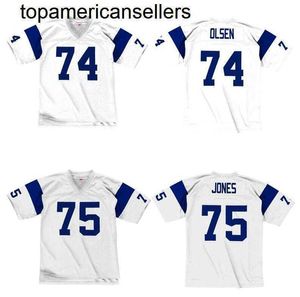 Camada de futebol costurada 74 Merlin olsen 75 Deacon Jones 1969 Retro Rugby Jerseys Men Women Youth S-6xl