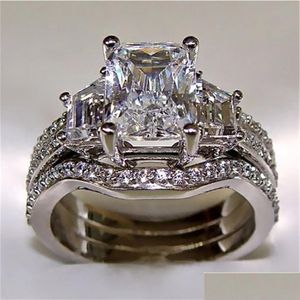 Anelli di banda Vintage 10k White Gold 3CT Lab Diamond Ring Set 925 Sterling Sier Bijou Entrati per matrimoni per le donne Dhgarden DHX94
