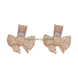 Dangle Chandelier Fashion Bow Zircon Diamond Earrings For Women Korean Dangle Earring Birthday Party Daily Wear Jewelry Gifts Drop Dhgld