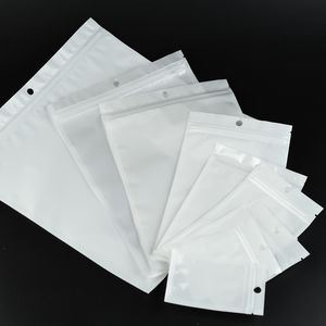 Sacchetti di imballaggio in plastica in plastica bianca in chiaro pacchetti al dettaglio con cerniera con cerniera per custodia per custodia