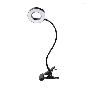 Bordslampor Klipp p￥ huvudgavelbelysningen f￶r att l￤sa USB 48 LED -￶gonskyddsskrivbordslampa med 3 f￤rgbyte 10 ljusstyrka 360 flexibel