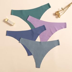Yoga Outfit Women Seamless Ice Silk Underwear Sexy Low Rise Thongs Solid Color Stretch Underpants Cotton Crotch G-String Breathable Lingerie