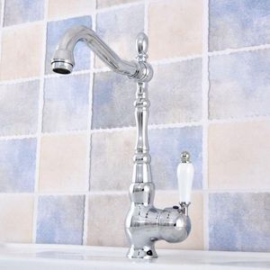 Kitchen Faucets Silver Polished Chrome Brass Single Hole Handle Swivel Spout Sink Bathroom Vessel Basin Faucet Mixer Tap Lsf651