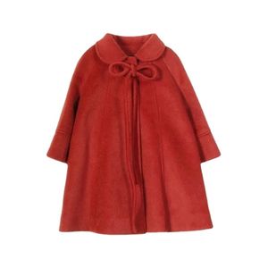 Płaszcz dziewczynka księżniczka świąteczna wełniana kurtka ciepłe dziecko lapel tweed czerwony płaszcz płaszcz wiosna jesienna zima ubrania o wartości 110Y 221128