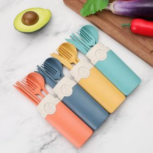 Conjuntos de utensílios de jantar 1 conjunto Good Chopsticks Portable Reutable Spoon and Fork Travel Picnic Wheatgrass Calheres com mala para estudantes