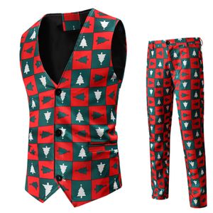 Men's Suits Blazers 2pcs Sets Christmas Printed Male One Breasted Vest Pants Santa Claus Party Costumes For Wholesale 221128