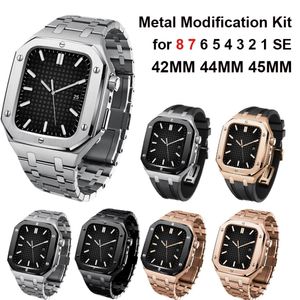 Stainless Steel Modification Mod kit Strap with Case For Apple Watch Band 8 45mm iWatch Series 7 6 5 SE 44mm Watchband Noble Luxury Metal Watch Straps