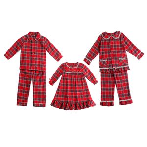 Pajamas بالجملة ملابس الأطفال تارتان الفانيلا فانيلا بيجاماس مجموعات مطابقة عائلة الأطفال