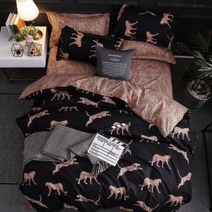 침구 세트 Bonenjoy Animal Set Black Bedclothes Leopard 반응 형 인쇄 침대 덮개 3pcs 단일 더블 이불 221129