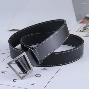 Belts Men And Women Literary Soft Leather Black Versatile Student Trouser Trapezoidal Buckle Belt