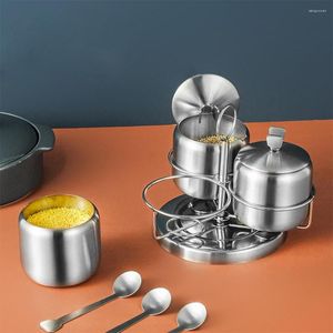 Lagringsflaskor Wonderlife rostfritt smaktills kryddor Behållarkrukor Set Spice Rack Large Capacity Silver Tone burkar roterande