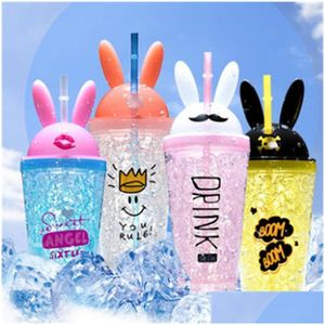 Muggar Great Rabbit Ear Cup Mugs Crushed Ice Cooling Double Söt St Cups Lock Portable Boys and Girls Drinkware 26 K2 Drop Delivery Hom Dho7n