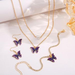 Necklace Earrings Set 3PCS SET Butterfly Pearl Crystals Romantic Jewelry Bracelet Earring For Women Wedding Cute Dress Accessories