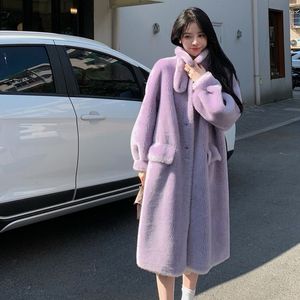 Women s Fur Faux Fashion ry Jacket Coat Stand Collar Vintage Lambswool Femme Thick Winter Abrigo Streetwear 221128