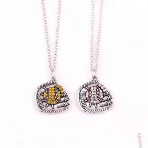 Pendant Necklaces Zinc Zo2 Alloy Crystals Baseball Or Softball Ball And Glove Pendant With Wheat Link /Leather Rope/Snake Ch Dhgarden Dhwjw