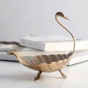 Plates Creativity Brass Swan Fruit Bowl American Classic Vintage Candy Handwork Animal Decorative Storage Tray Home Decor