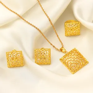 Ethiopian Gold Plated Bridal Jewelry Sets Necklace Earrings Ring Gifts Wedding Jewellery Set Women Trendy