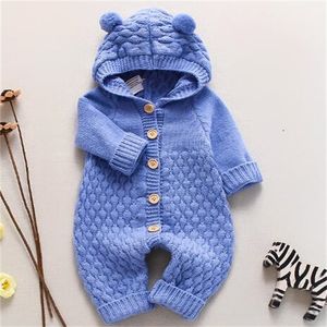 Baby Romper Long Sleeve Winter Warm Knitted bodysuit Kids Boys Girls Jumpsuits Infant Toddler Hooded Sweaters Outfits Autumn Children's Clothes