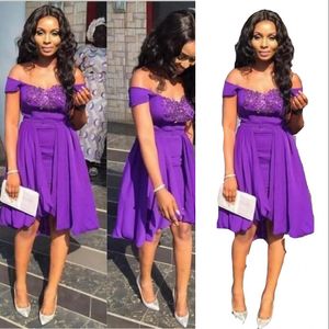 2023 Sexy Purple Bressmaid платье с шифоновыми кружевными аппликациями Peplum Без спины короткие вечерние платье