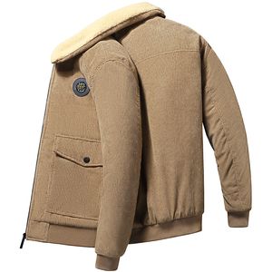 Mens Down Parkas Corduroy Parka Winter Jacket Plus Velvet Retro Short Warm Windproof Workwear Casual Lamb Fleece Men 221128