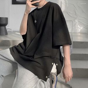 Мужские костюмы 80034 eenvoudige effen kleur wit tee lente Zomervakantie Mens t Рубашки Ademend Retro футболка Losse Comfortabele Stijlvolle nop