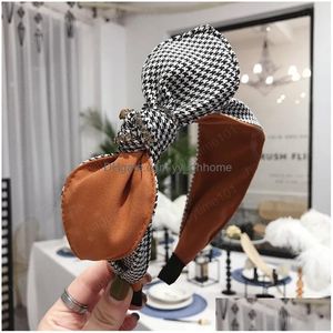 Stirnbänder Herbst und Winter britischen Stil Hahnentritt Stirnband Bogen Haarbänder Lünette Kreuz geknotet Haarband für Frauen Mädchen Accessori Dhbr7