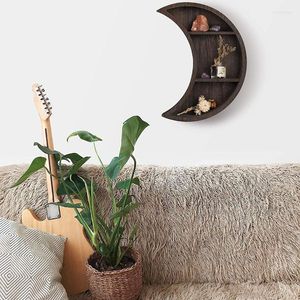 Hooks Hanging Shelf Moon Shape Bookcase Storage Rack Bookshelf Crescent Wood Black Crystals Home Wall Decor