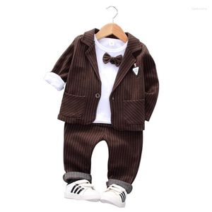 Kleidung Sets 2022 Frühling Kinder Kinder Krawatte Blazer Formale Baumwolle Gentleman Casual Jungen Jacken T-Shirt Hosen 3 teile/sätze Säuglings anzug Kleidung