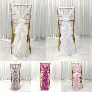 Chair Covers Wedding Chiffon Back Decoration Lotus Leaf Cover El Banquet Seat 5 Colours