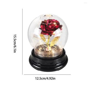 Fiori decorativi Fiore di rosa in cupola di vetro Globo floreale con luce LED Camera da letto di Natale Ufficio Decorazione da tavolo Regalo di nozze