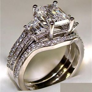 Pierścień Solitaire Vintage 10k białe złoto 3ct Lab Diamond Zestawy 925 Sterling Sier Bijou zaręczynowe Pierścienie ślubne