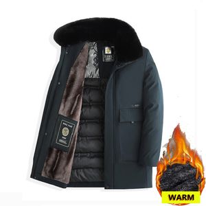 Mens Down Parkas Winter Jacket Add Fleece Lined Thick Padded Casual Warm Autumn Detachable Faux Fur Collar Coat Classic Black 221129