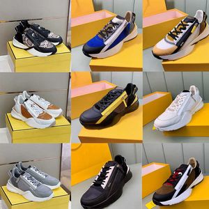 Designerskor Lågskurna Nylon Löparskor Herr Sport Dragkedja Flow Sneakers Topp Mocka Plattform Läder Svart Vit Gummi Löpare Utomhussko med låda NO259