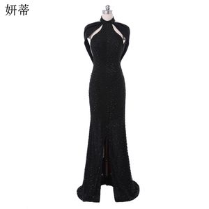 Party Dresses Elegant Black Open Back Chiffon Mermaid Prom Halter Neck Beading Sequin Off The Axel Sleeveless aftonklänning 221128