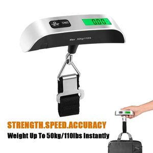 Portabla skalor Digital LCD -skärm 110lb/50 kg elektroniskt bagage hängande resväska resor vägar bagagepåse viktbalansverktyg med detaljhandelslådan