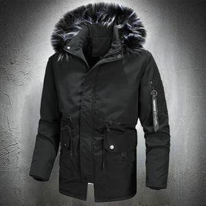 Mens Jackets Parkas Hooded Winter Outdoor Thicken Warm Windbreaker With Fur Collar Long Coats Hood 221129