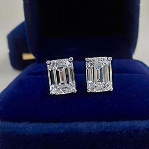 Stud Earrings Daily High Carbon Diamond Imitation Emerald Cutter S925 Sterling Silver Anti Allergy White Rectangle