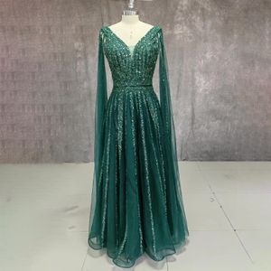 Festklänningar en linje glittrande v halskväll för bröllop lång lyxig paljetterad grön formell prom klänning Dubai klänning 221128