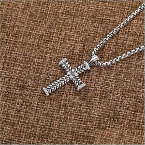 Pendanthalsband kedja Cross Necklace Diamond Classic m Fashion Long Chains Punk 925 Sterling Sier 50cm smycken Kvinnor Män D Dhgarden Dhehn