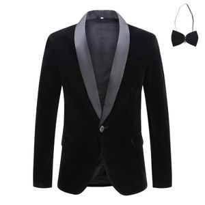 Abiti da uomo Blazer Velluto Vino Rosso Moda Tempo libero Giacca da matrimonio Sposo Cantante Slim Fit Blazer Regalo Papillon 221128