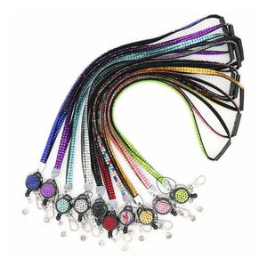 Bling Rhinestone Crystal Neck Lanyard Strap Custom Lanyard med Vertical Pu ID Card Badge Holder f￶r iPhone X Xs 8 7 6 Plus