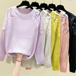 Maglioni da donna 2021 coreano nuova primavera girocollo taglio sottile top allentato maglione da donna in pizzo manica lunga lavorato a maglia cappotto inferiore moda ZY5705 J220915