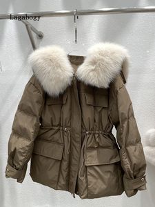 Frauen Unten Parkas Lagabogy Winter Große Echtpelz Kurze Dicke Warme 90 Weiße Ente Mantel Weibliche Lose Puffer Jacke outwear 221128